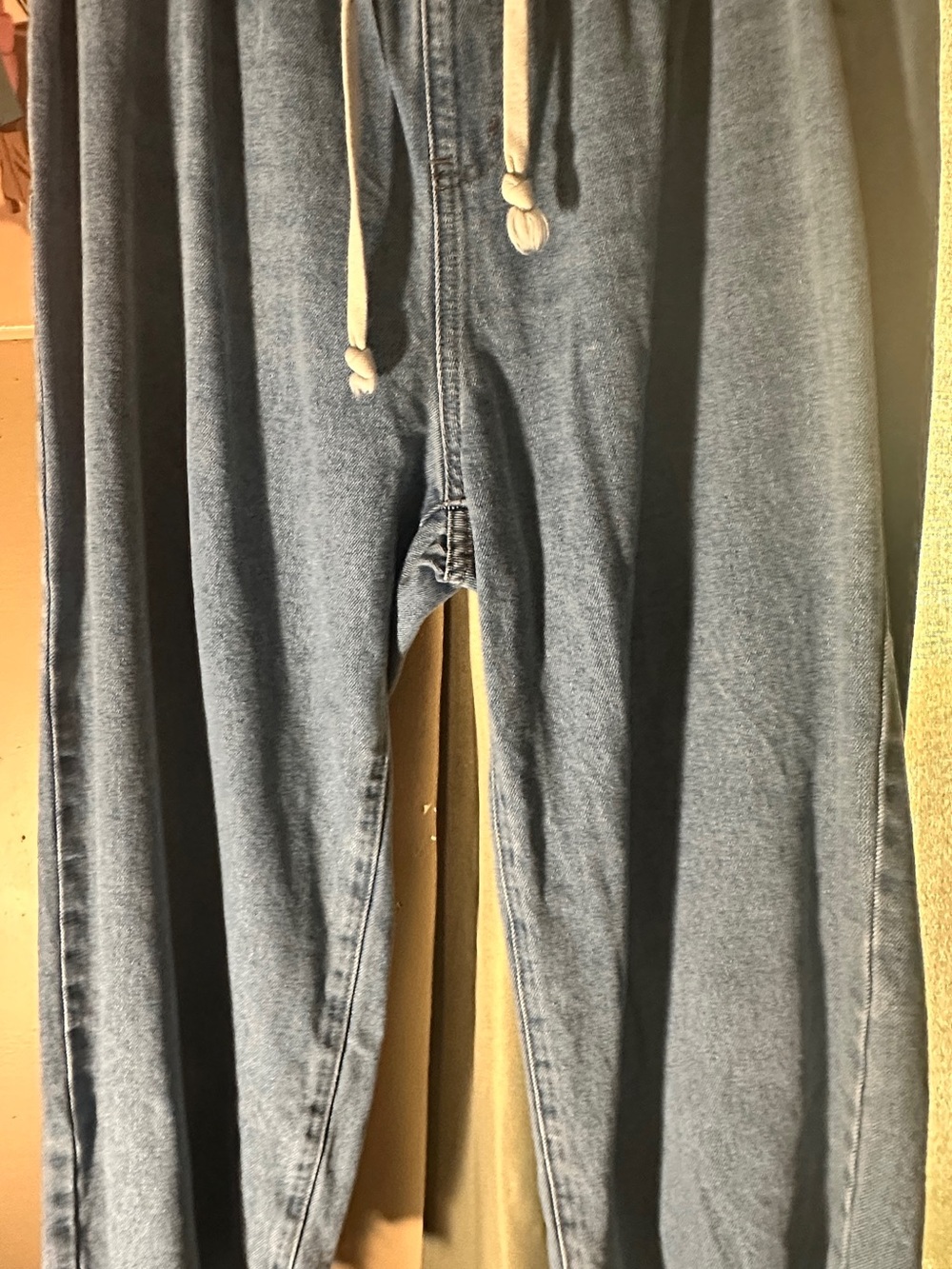 Light Wash Denim Jogger Pants with Drawstring